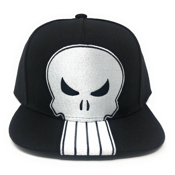 Punisher - Logo on Poly Faux Wool White/Black Snapback - Picture 1 of 5